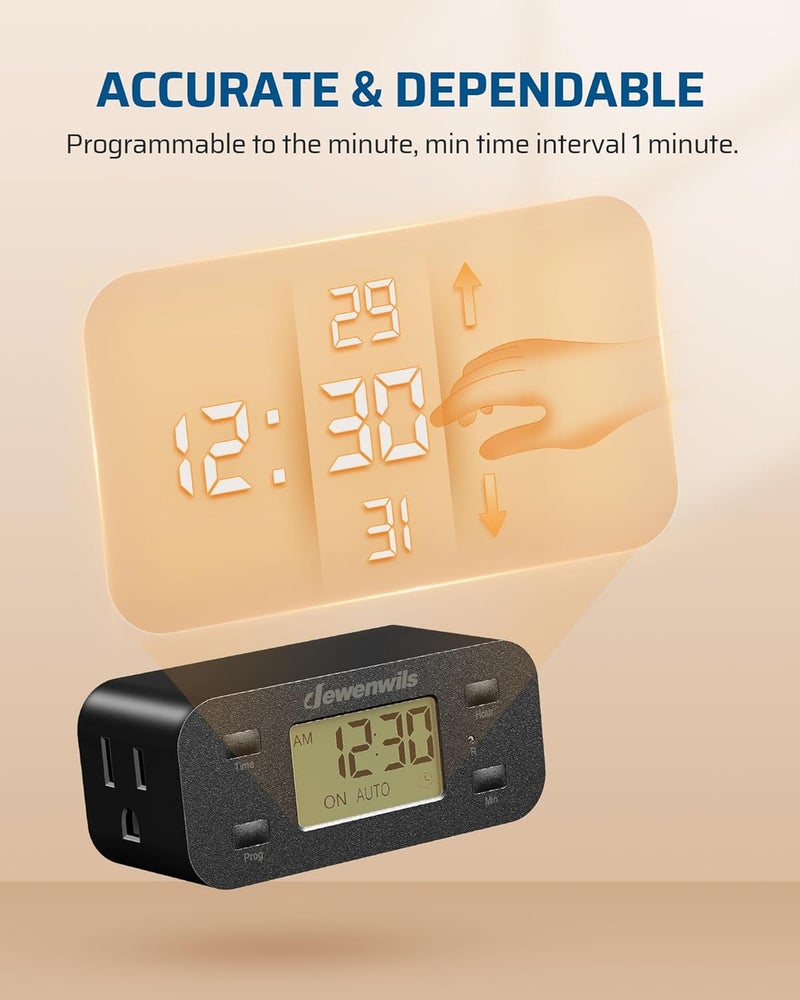 DEWENWILS 24 Hour Programmable Digital Timer Outlet with 1 Grounded Outlet, Timers for Electrical Outlets, Light Timer for Indoor Lamp Fan Aquarium, 125V/15A/1000W, 3 Prong, 1/2 HP, Black - Image 4